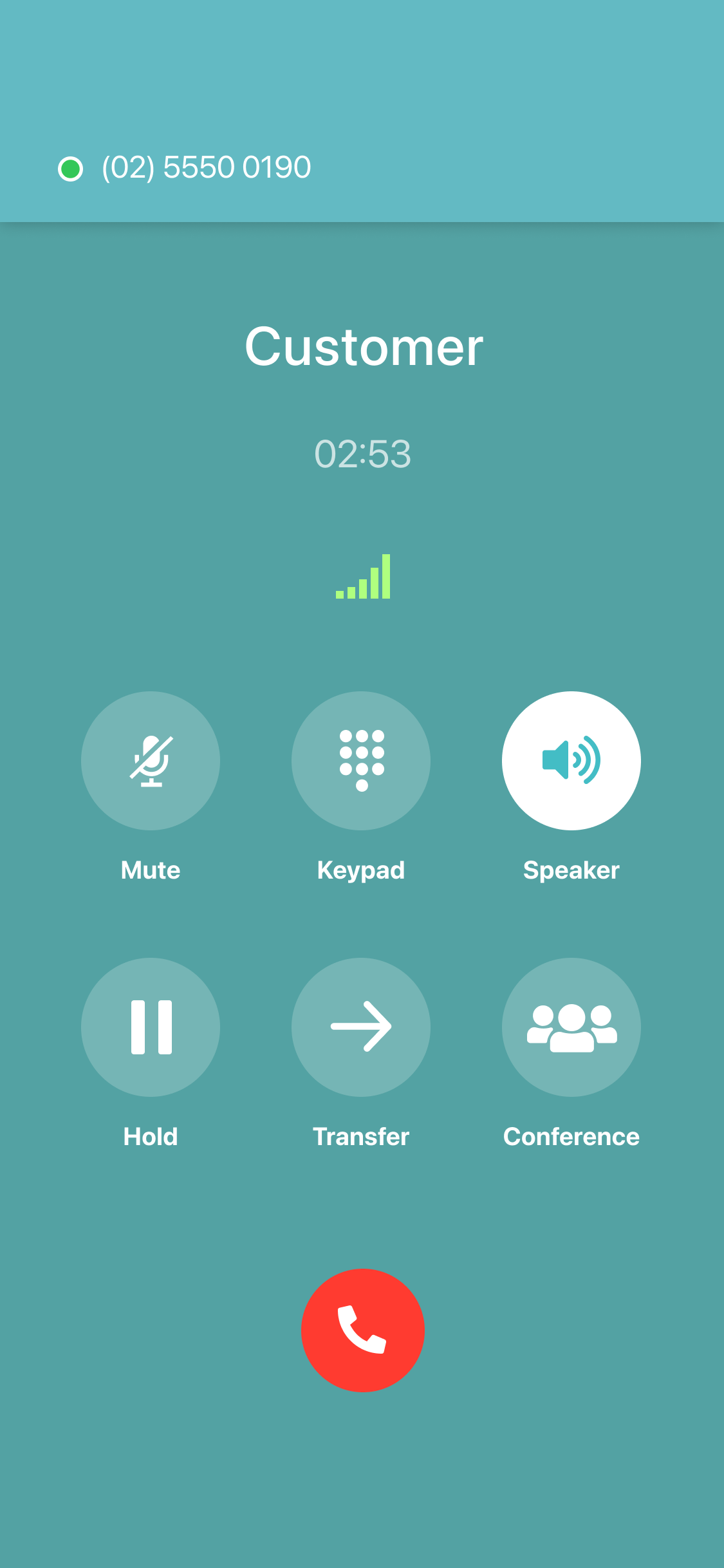 MySIPcity mobile app showing active call
