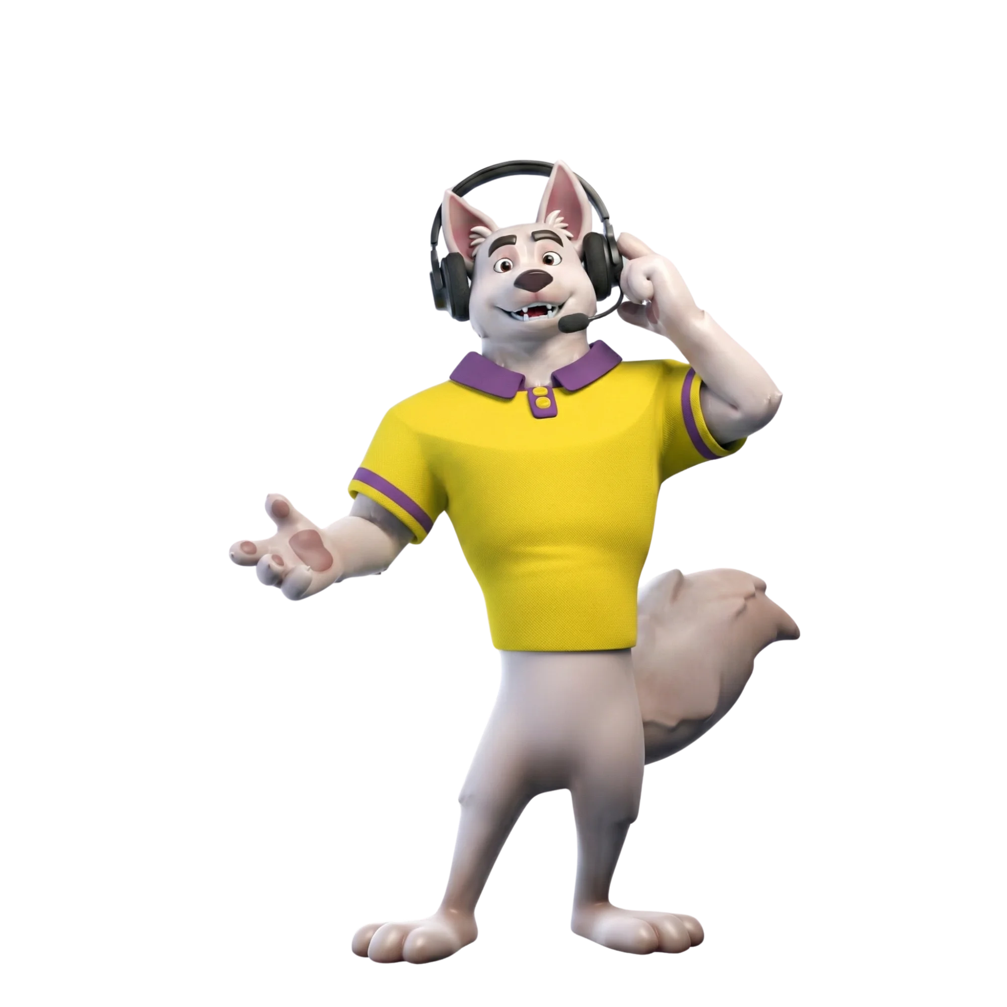 CareWolf, the My Care CRM mascot, wearing a customer support headset — friendly help for NDIS providers