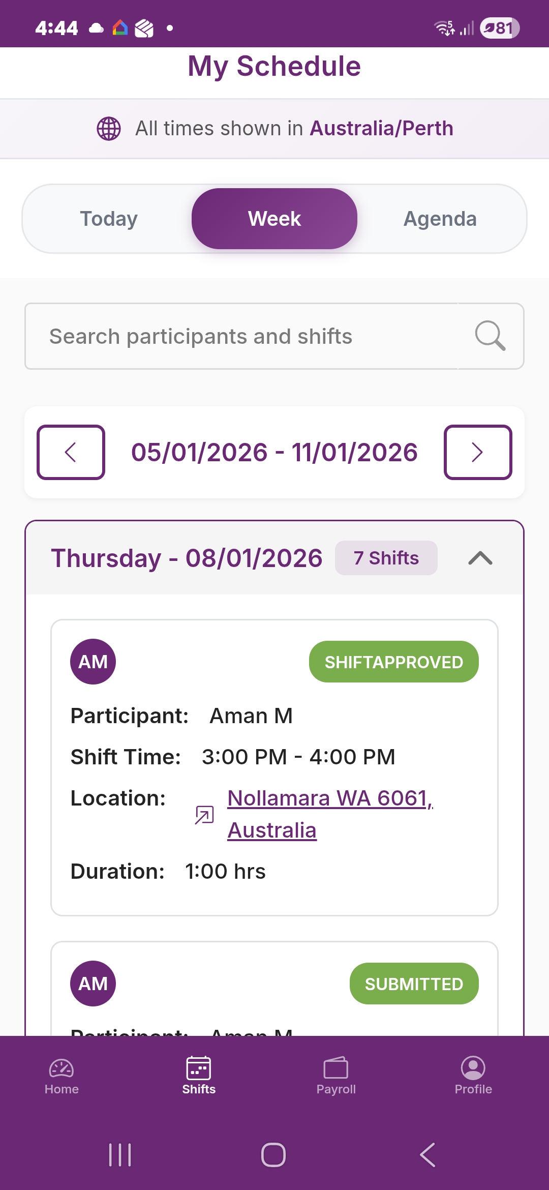 Weekly Schedule View