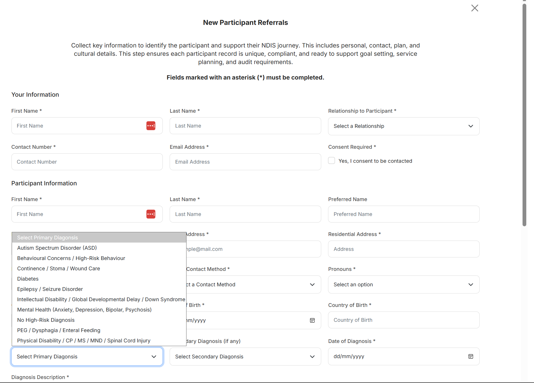 My Care CRM Participant Referral Form