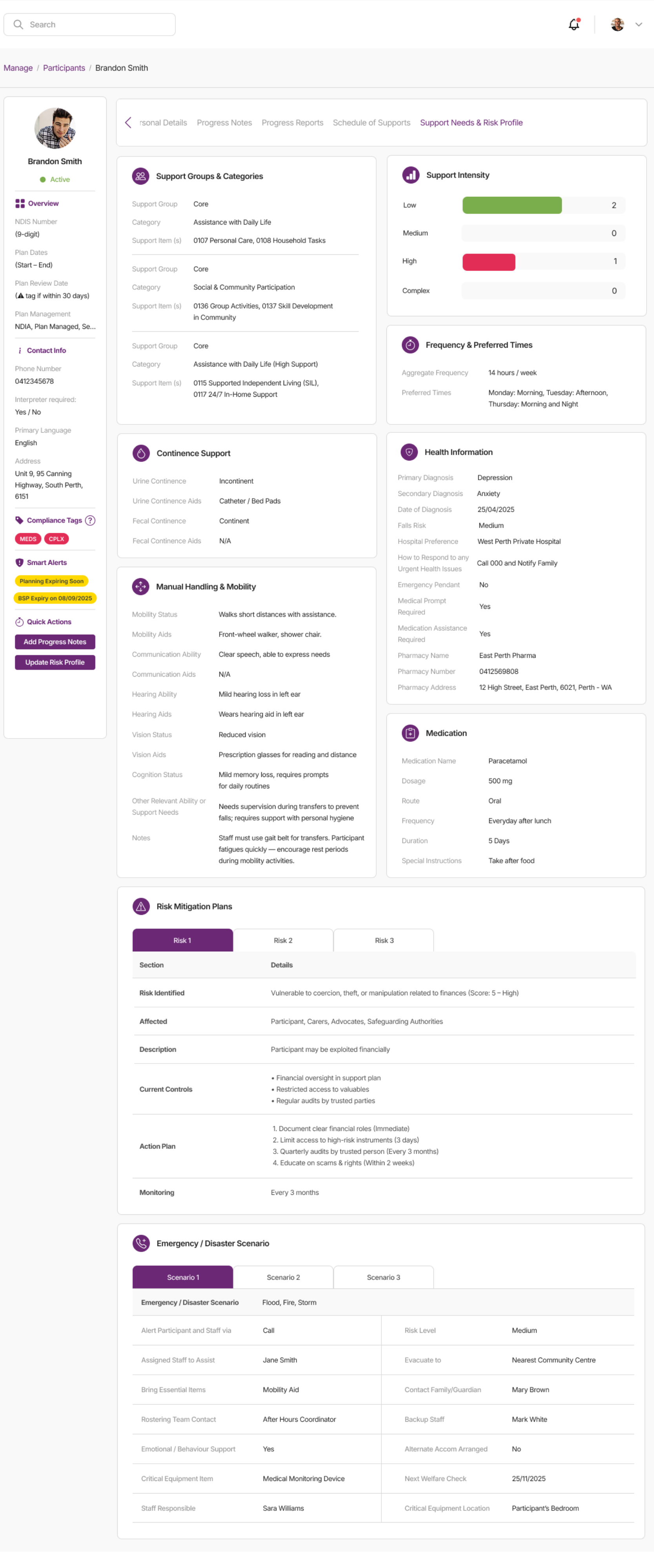 My Care CRM Risk Assessment Interface